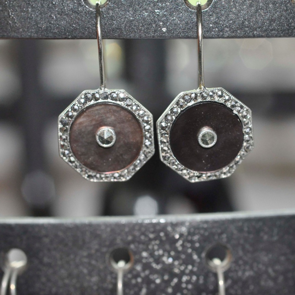 Vintage Mother of Pearl and Marcasite Earrings